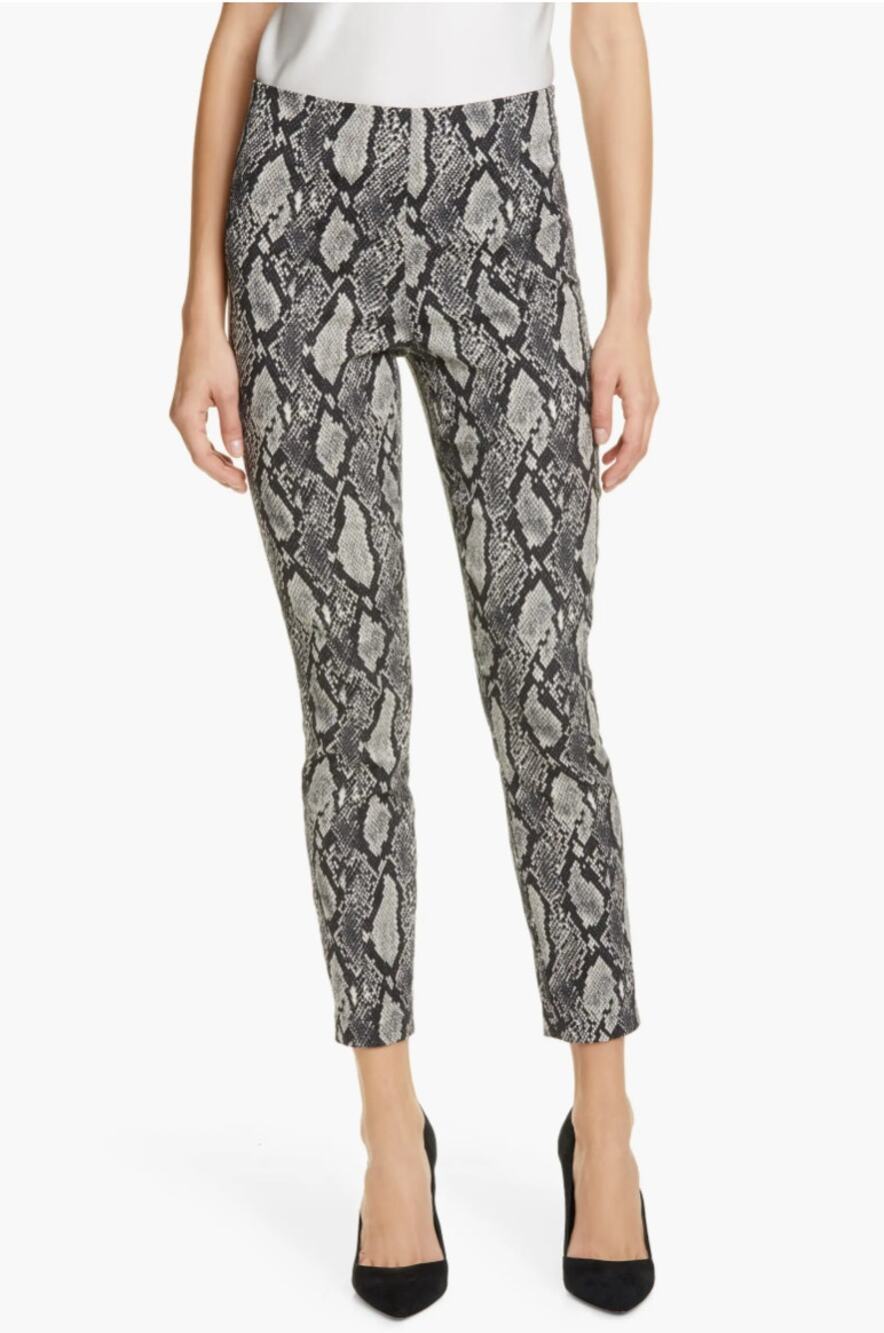 Alice + Olivia Snake Print Crop Pants Womens 6 Black Gloriane Zip Cuff Python